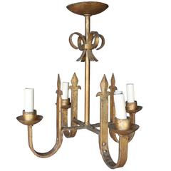 Vintage Gilt Iron Four-Arm Chandelier 5