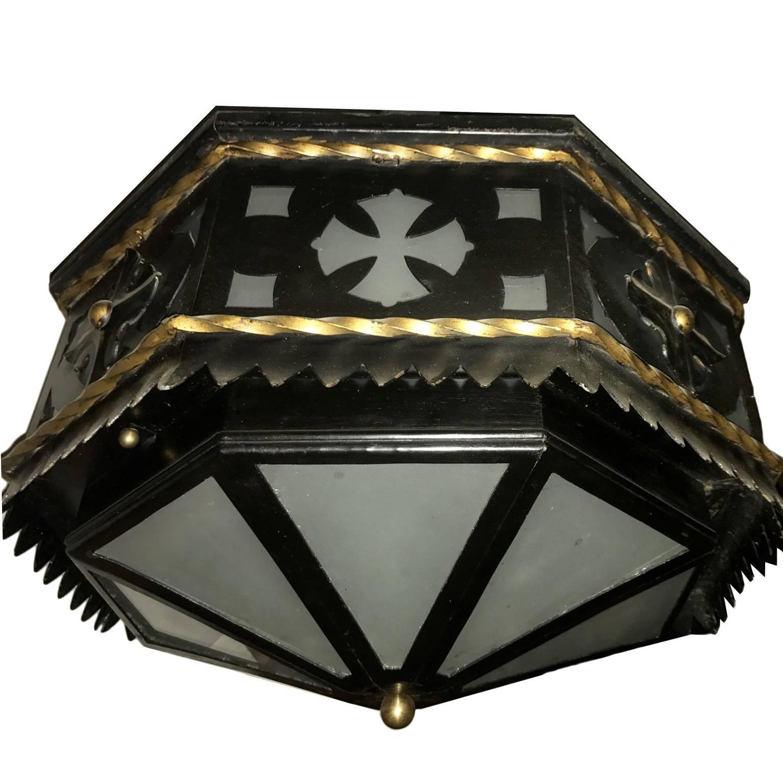 Wrought Iron Flush Mounted Light Fixture For Sale
