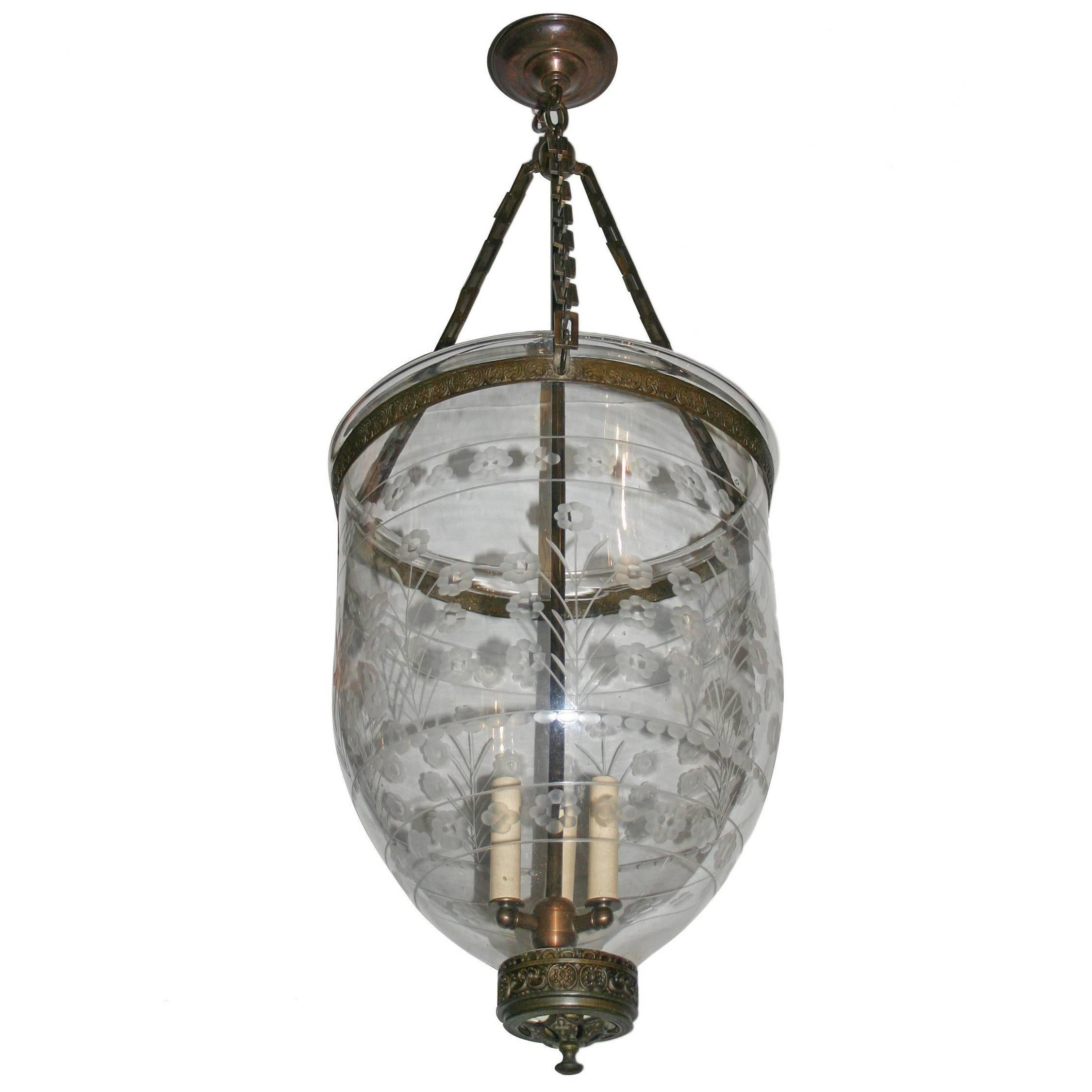 Large Italian Etched Glass Lantern