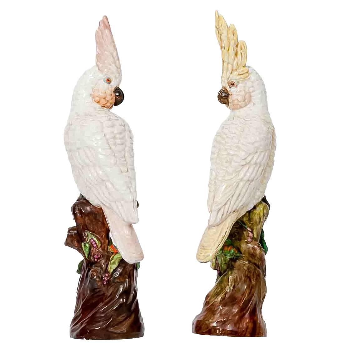 19th Century Ceramic Animalier Sculpture of a Pair of Cockatoos