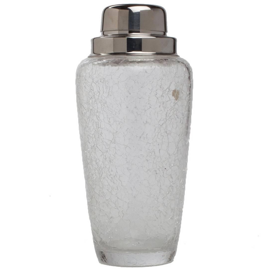 Crackle Glass Silver Plated Cocktail Shaker For Sale