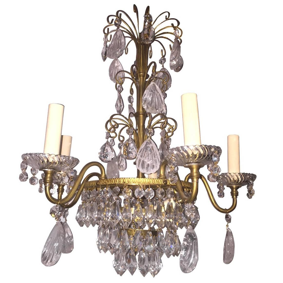 Lampadario in bronzo dorato e cristallo di rocca in vendita