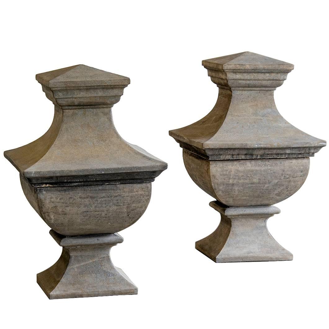 Pair of Vintage French Stone Architectural Finials in Two Pieces, circa 1930 For Sale