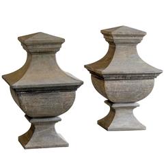 Pair of Vintage French Stone Architectural Finials in Two Pieces, circa 1930