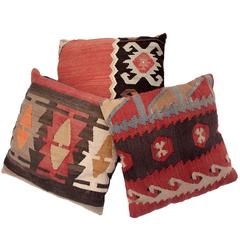 Vintage Kilim Rugs Made into Turkish Pillows, Three-Piece Set