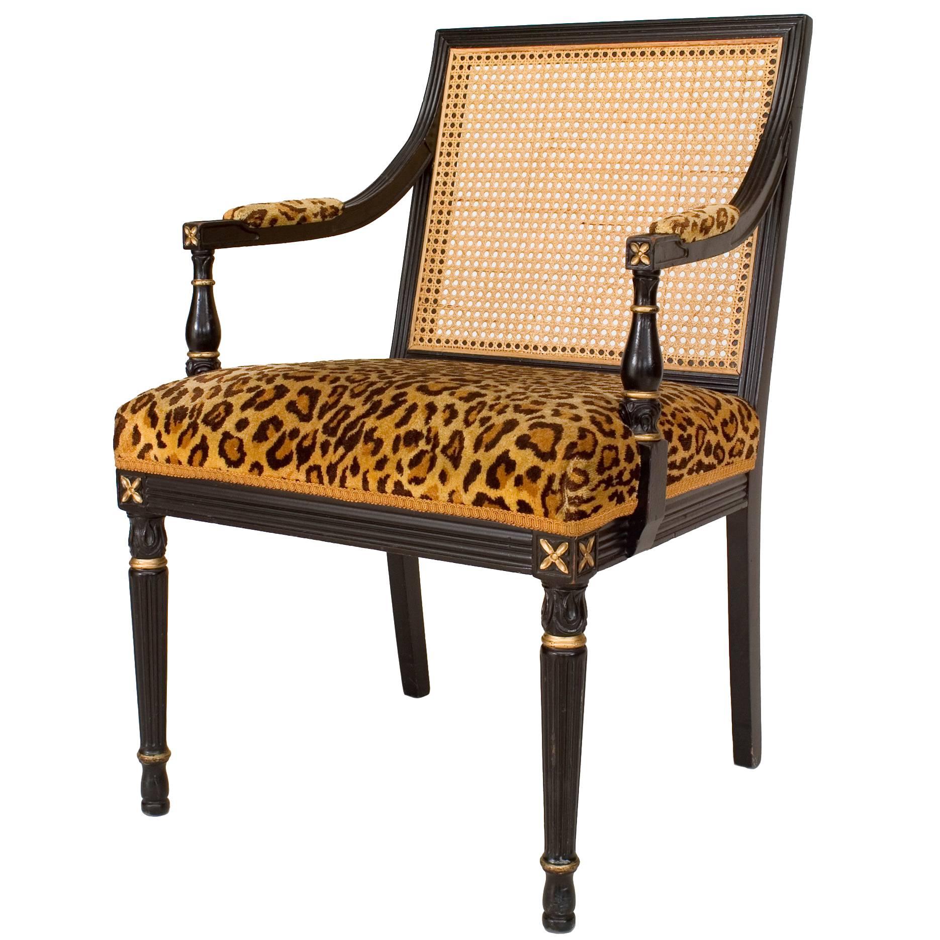 LOUIS XV ARM CHAIR FRENCH STYLE CHAIR VINTAGE FURNITURE LEOPARD BLACK WOOD 