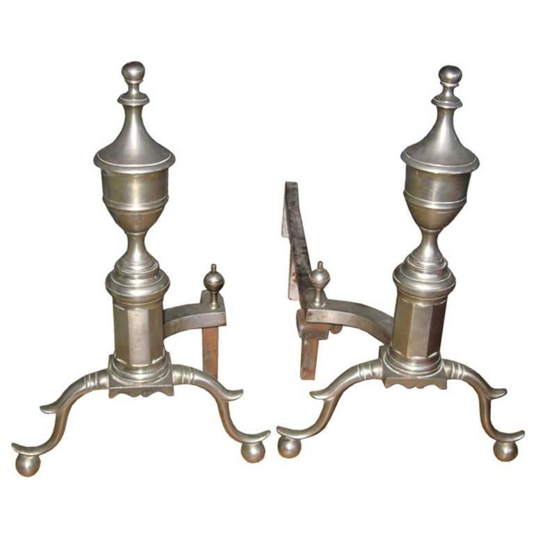 Pair of Nickel Plated Bronze Federal Style Andirons by Jackson For Sale