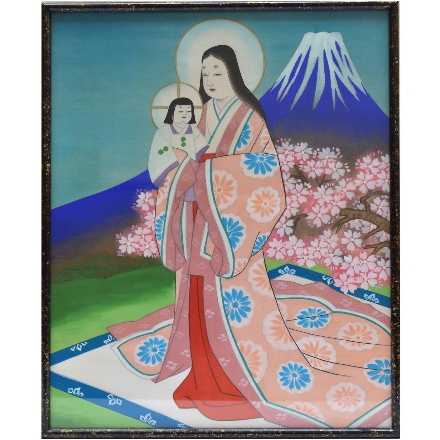 Rare Original Painting on Silk by the Japanese Carmelite Nun Sister Teresa