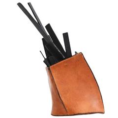 Tabletop Abstract Leather and Steel Sculpture 10