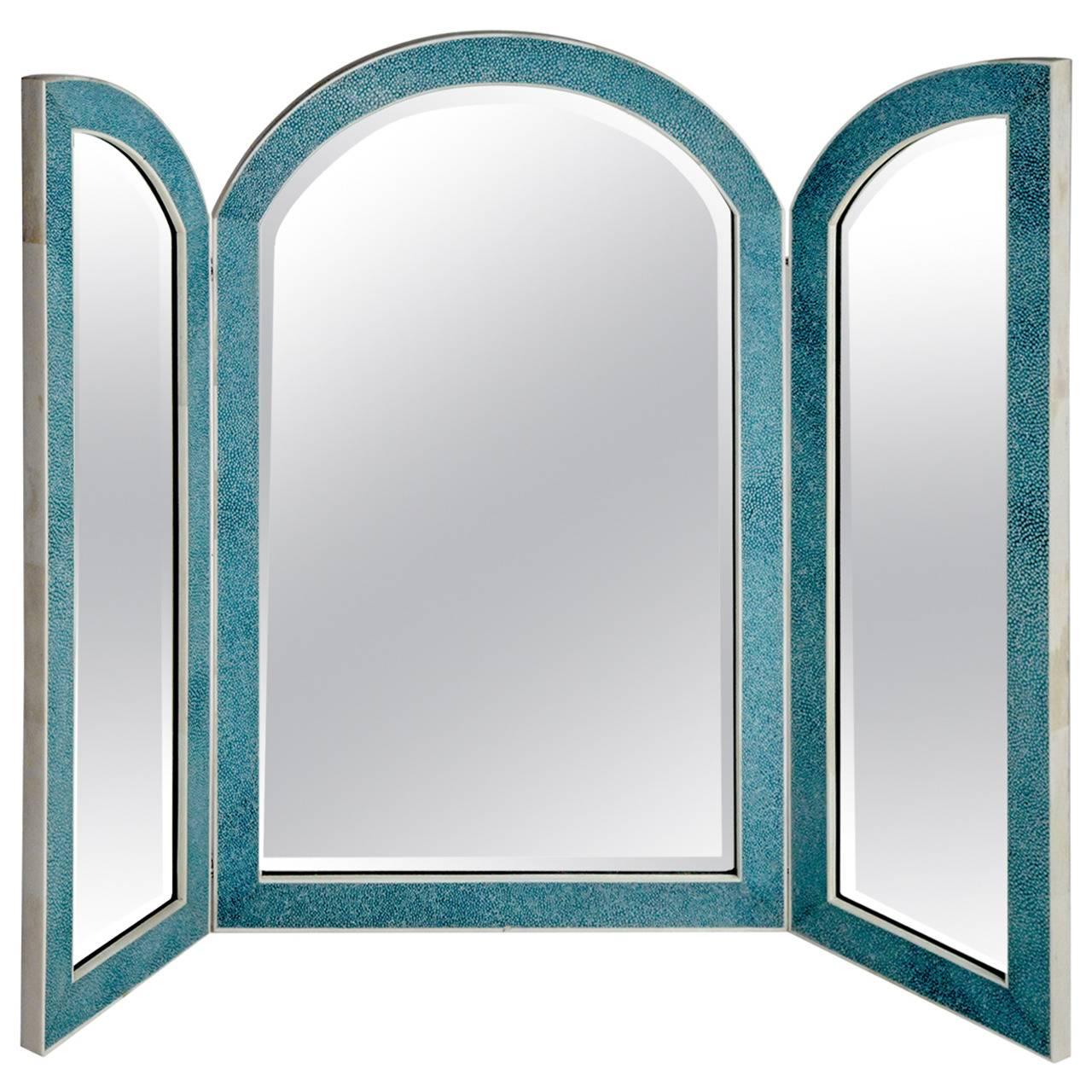 Turquoise Tri-Fold Shagreen Mirror
