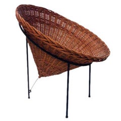 'Sunflower' Woven Wicker Cone Basket Lounge Chair by Roberto Mango for Tecno