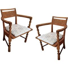 Pair of Turned Wooden Leg Armchairs, Stamped British Standard