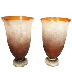 Pair of Large Karl Springer Murano Scavo Glass Table Lamps, Signed 4