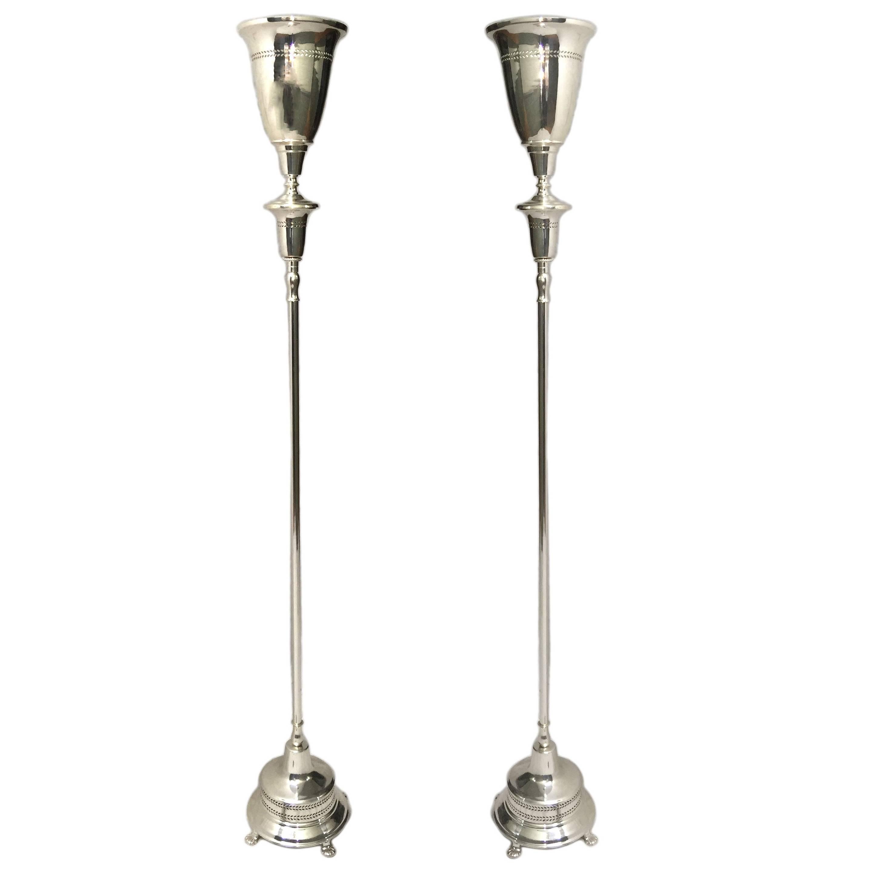 Pair of Silver Plated Torchieres