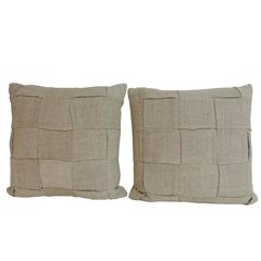 19th Century Home-Spun French Linen Decorative Pair of Pillows