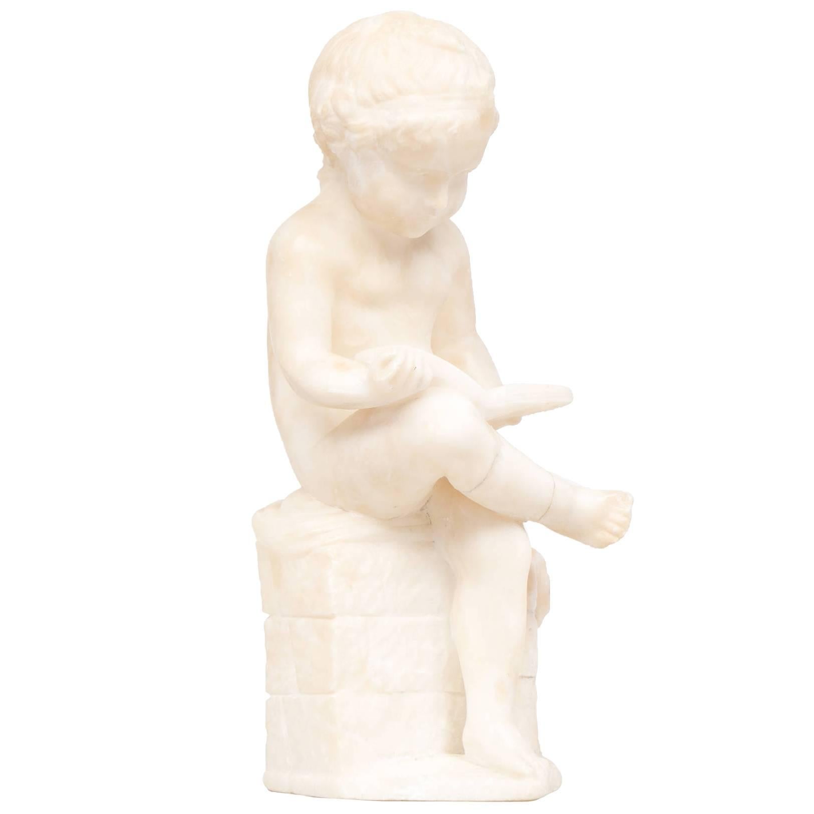 Italian 19th Century Sculpture of Alabaster after "enfant lisant" par Canova