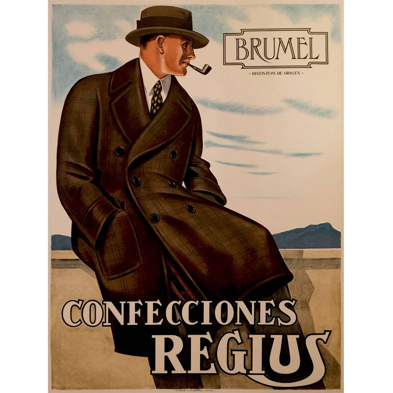 Swiss Art Deco Period Advertising Poster for Regius Men's Clothing, 1927 For Sale