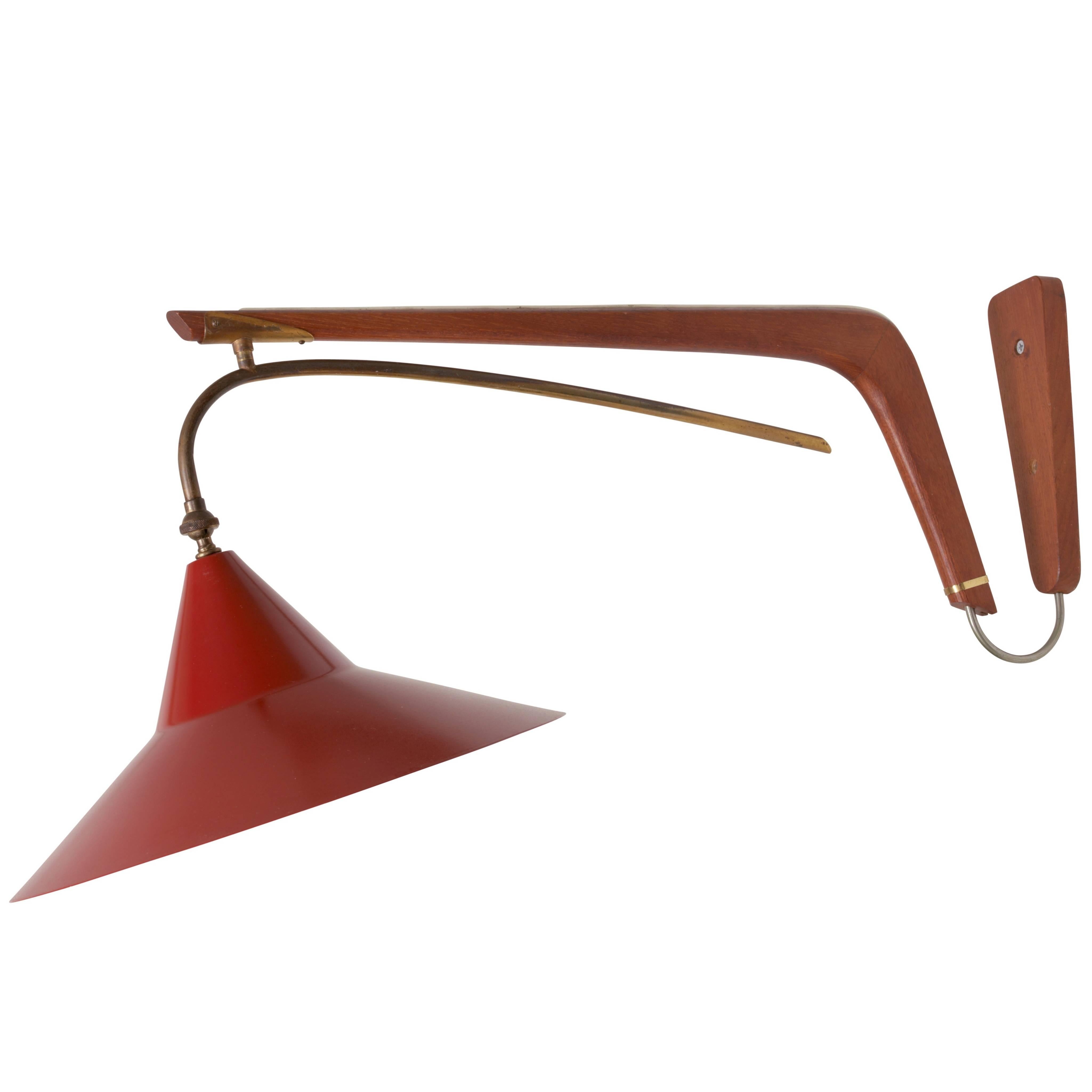 Svend Aage Holm Sørensen Flexible Teak and Brass Wall Lamp