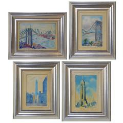 Set of Four Pressed Board Reliefs of Manhattan Views