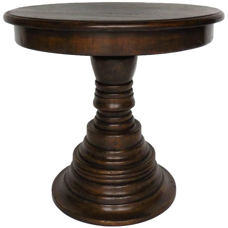 Dos Gallos Custom Walnut Wood Round Beehive Pedestal End Table For Sale