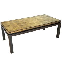 Metal Coffee Table with Gilded Glass Top, by Guy Lefevre for Maison, circa 1960