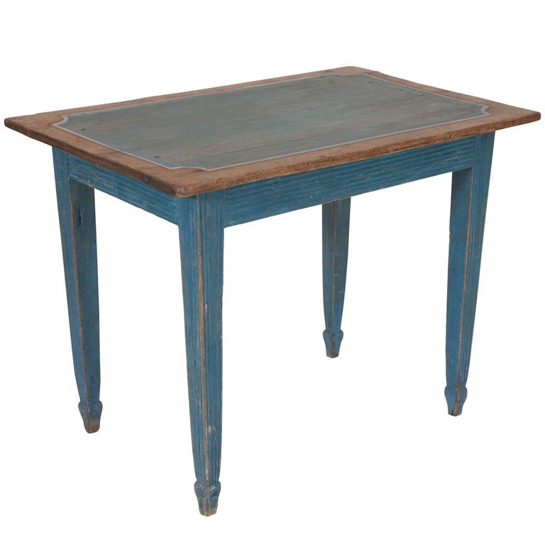 Light Blue Painted Gustavian Side Table at 1stdibs
