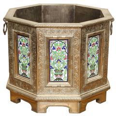 Indian Repousse Octagonal Planter with Hand-Painted Polychrome Enamels 12