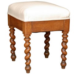 French Wooden Barley Twist Stool with Upholstered Seat, Late 19th Century