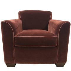 Pair of Art Deco Style Mohair Velvet with Leather Trim Lounge Chairs 1