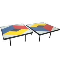 Pair of 1960s Reverse Painted Glass Coffee Tables