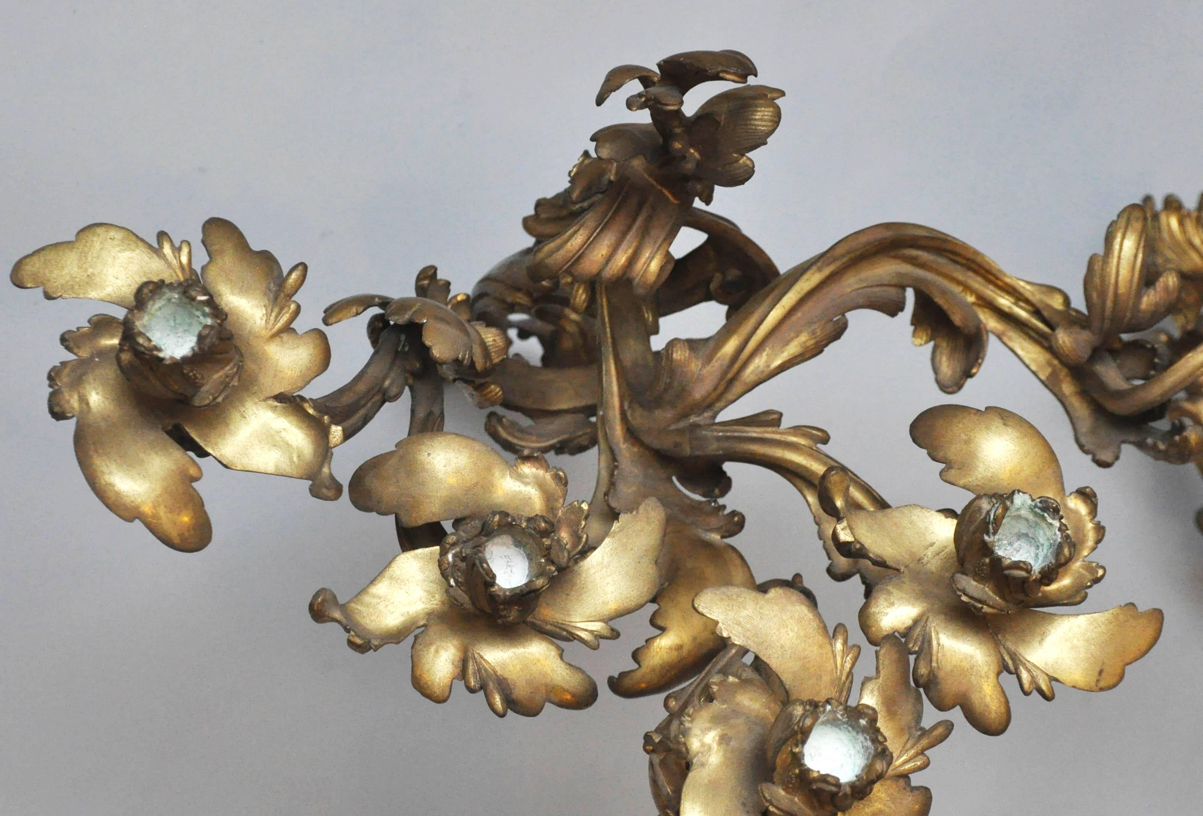 Set of Four Monumental Gilt Bronze Five-Light Candelabra Sconces, Paris, 1860 For Sale 1