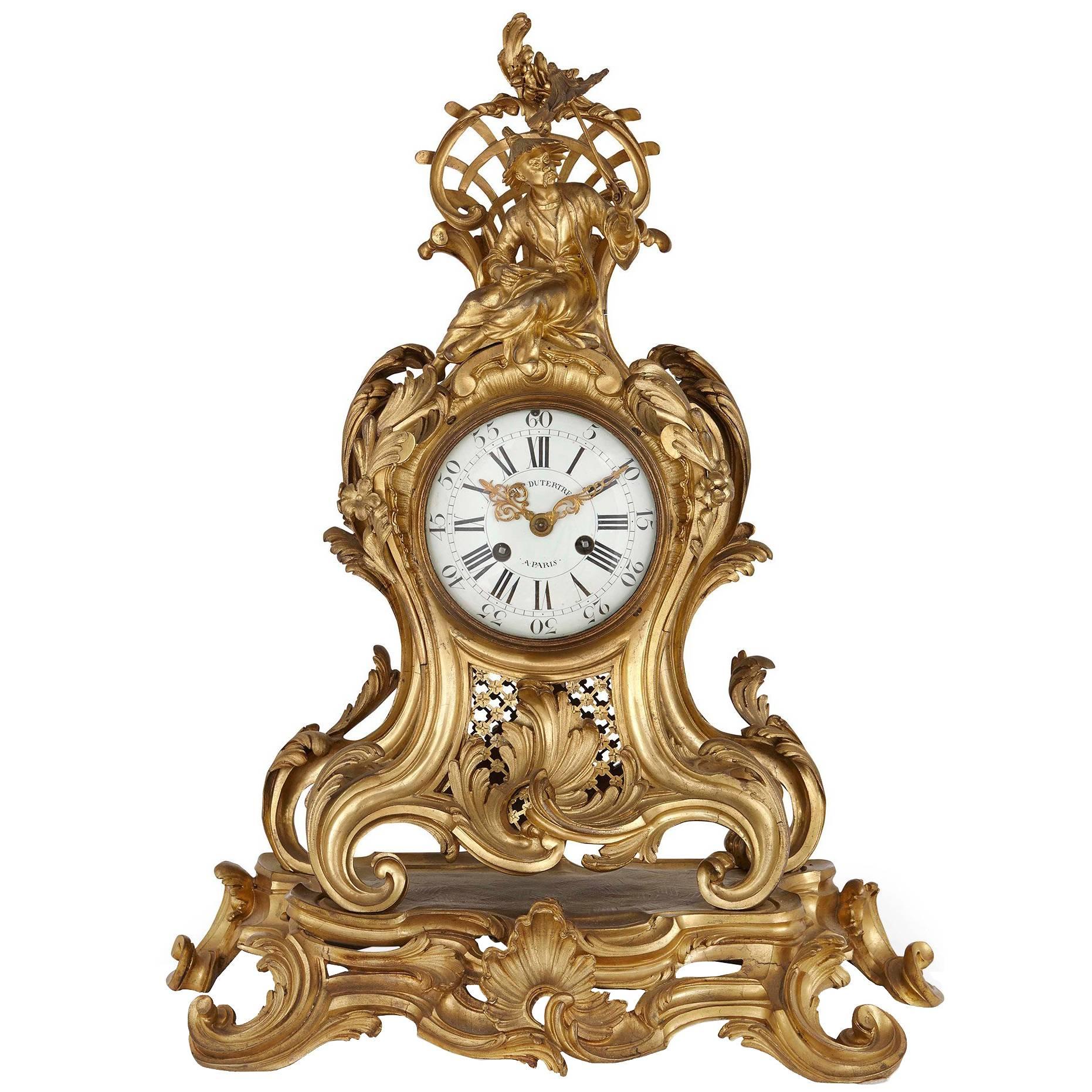 Louis XV ormolu mantel clock by Charles du Tertre, in the Chinoiserie style For Sale