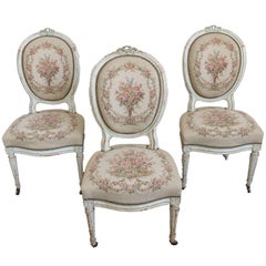 Antique Set of Three French 19th Century Louis XVI Style Side Chairs