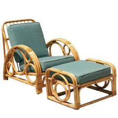 Restored Circles and Speed Rattan Lounge Chair with Ottoman 8