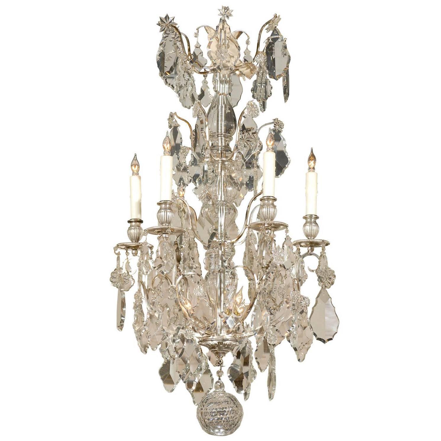 Vintage Silvered Bronze and Crystal Chandelier from France, circa 1900 For Sale