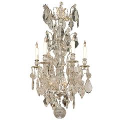 Vintage Silvered Bronze and Crystal Chandelier from France, circa 1900