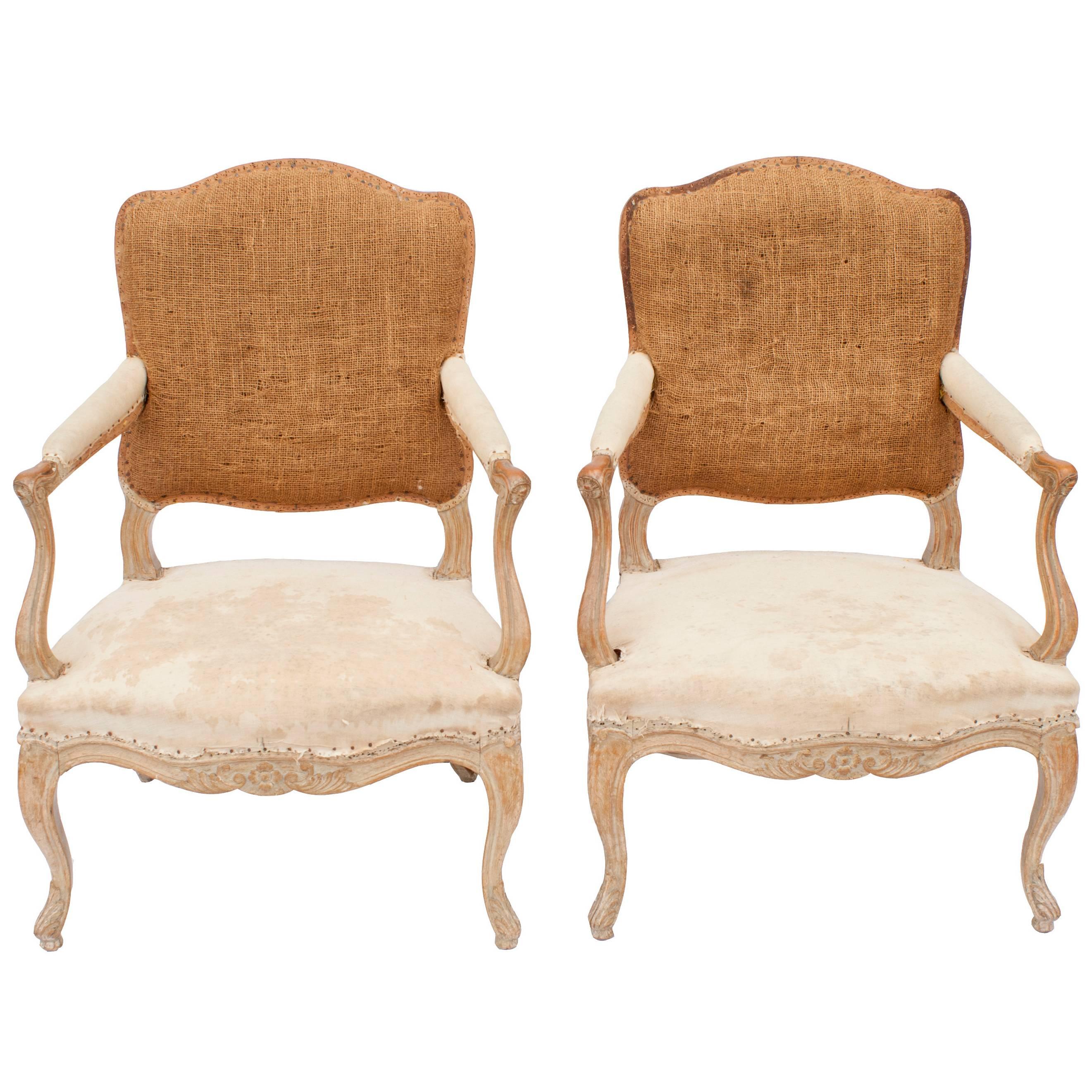 Louis XV Style Fauteuils in Natural Beech Wood