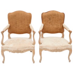 Louis XV Style Fauteuils in Natural Beech Wood