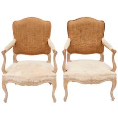Louis XV Style Fauteuils in Natural Beech Wood 1