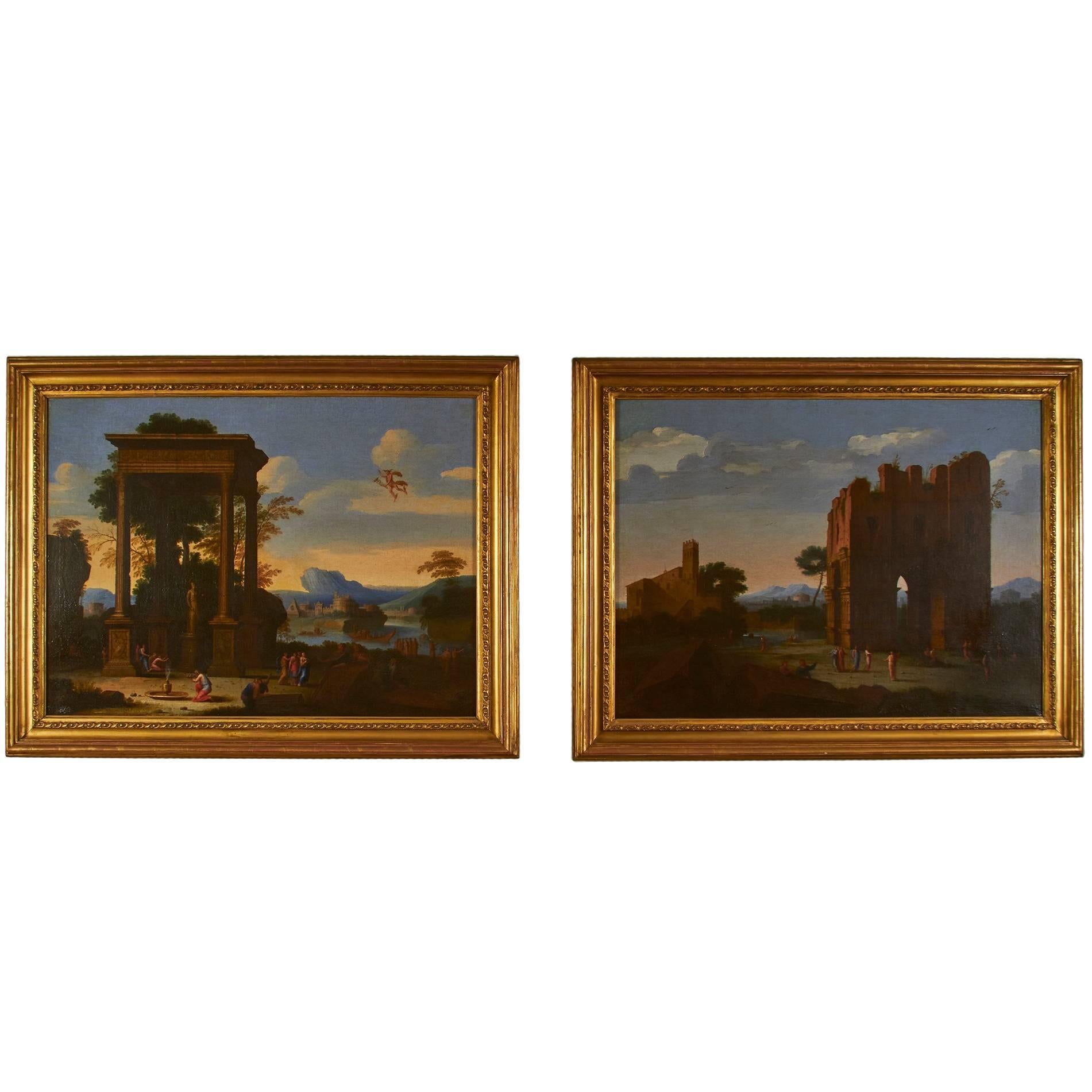 Fine Pair of 18th Century Continental Classical Oil Paintings