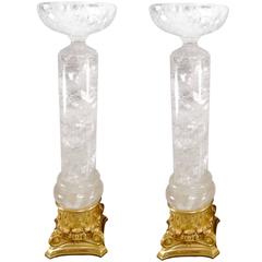 Extraordinary Pair of Rock Crystal and Gilt Bronze Centerpiece Tazzas