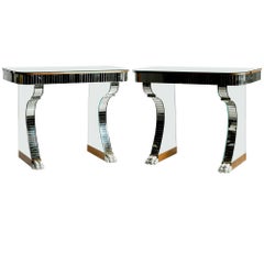 Pair of Serge Roche Style Mirrored Console Tables with Claw Style Feet