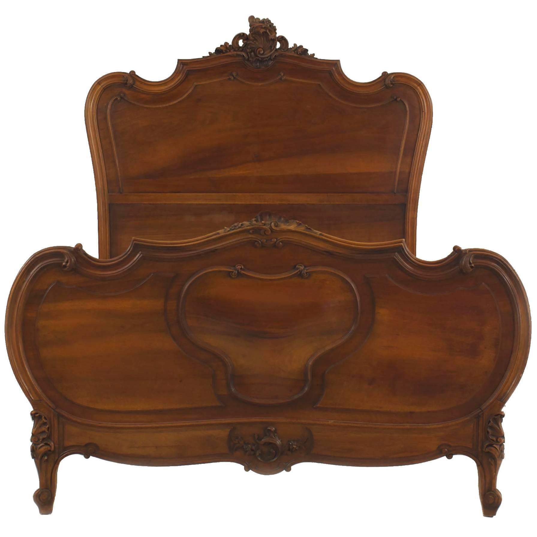 Turn of the Century French Louis XV Style Walnut Bed
