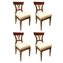 Marquetry Set of Four Upholstered Seat Dining Chairs, Austria, 19th Century