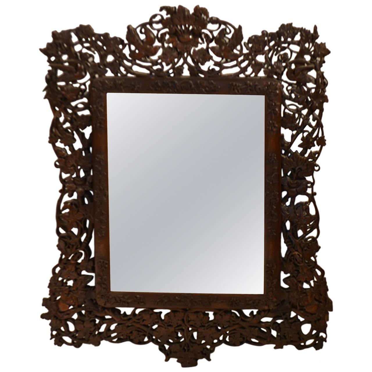 19th Century Mirror with Carved Wood Frame