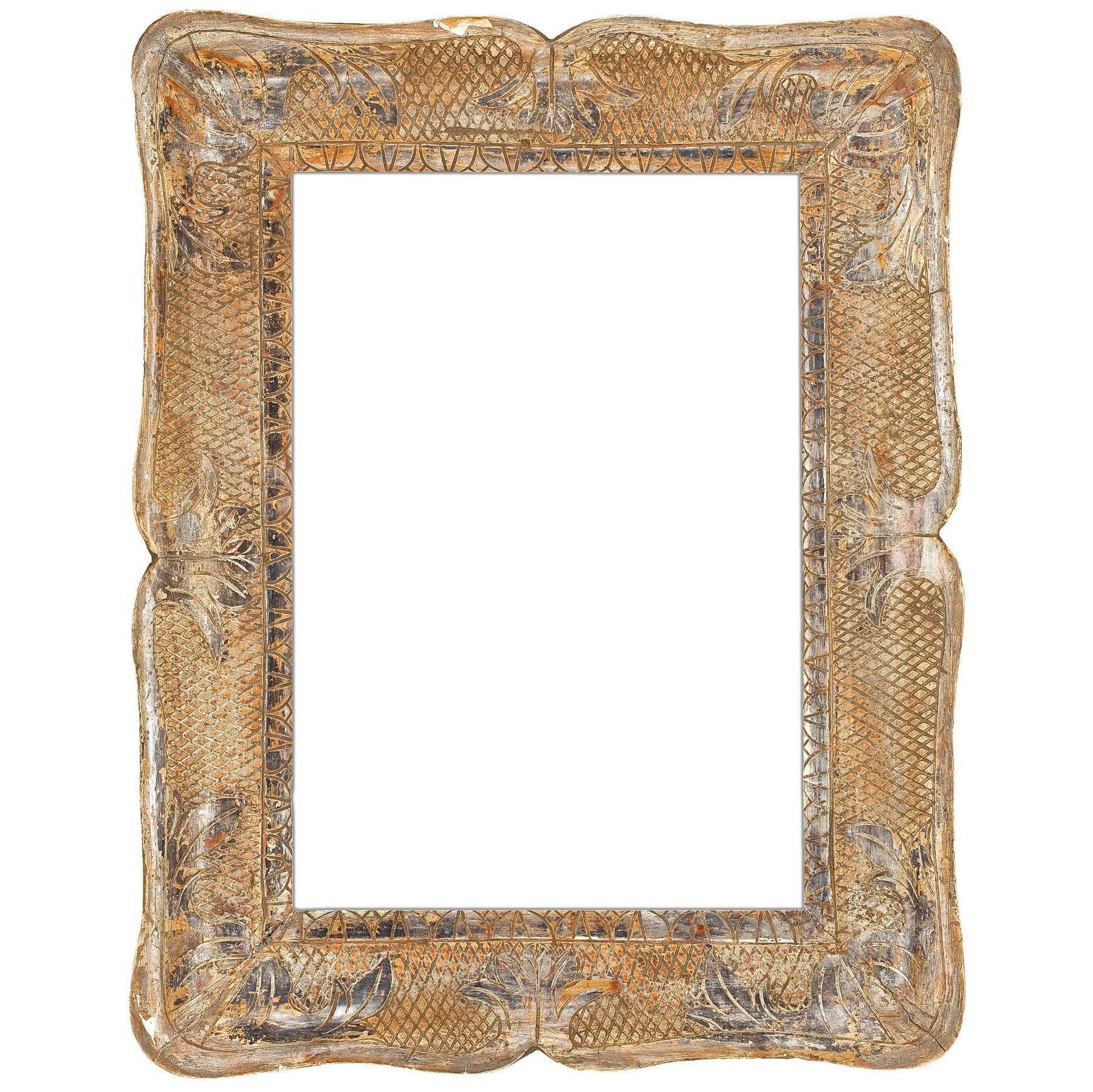19th Century Italian Carved and Silver Gilt Frame For Sale