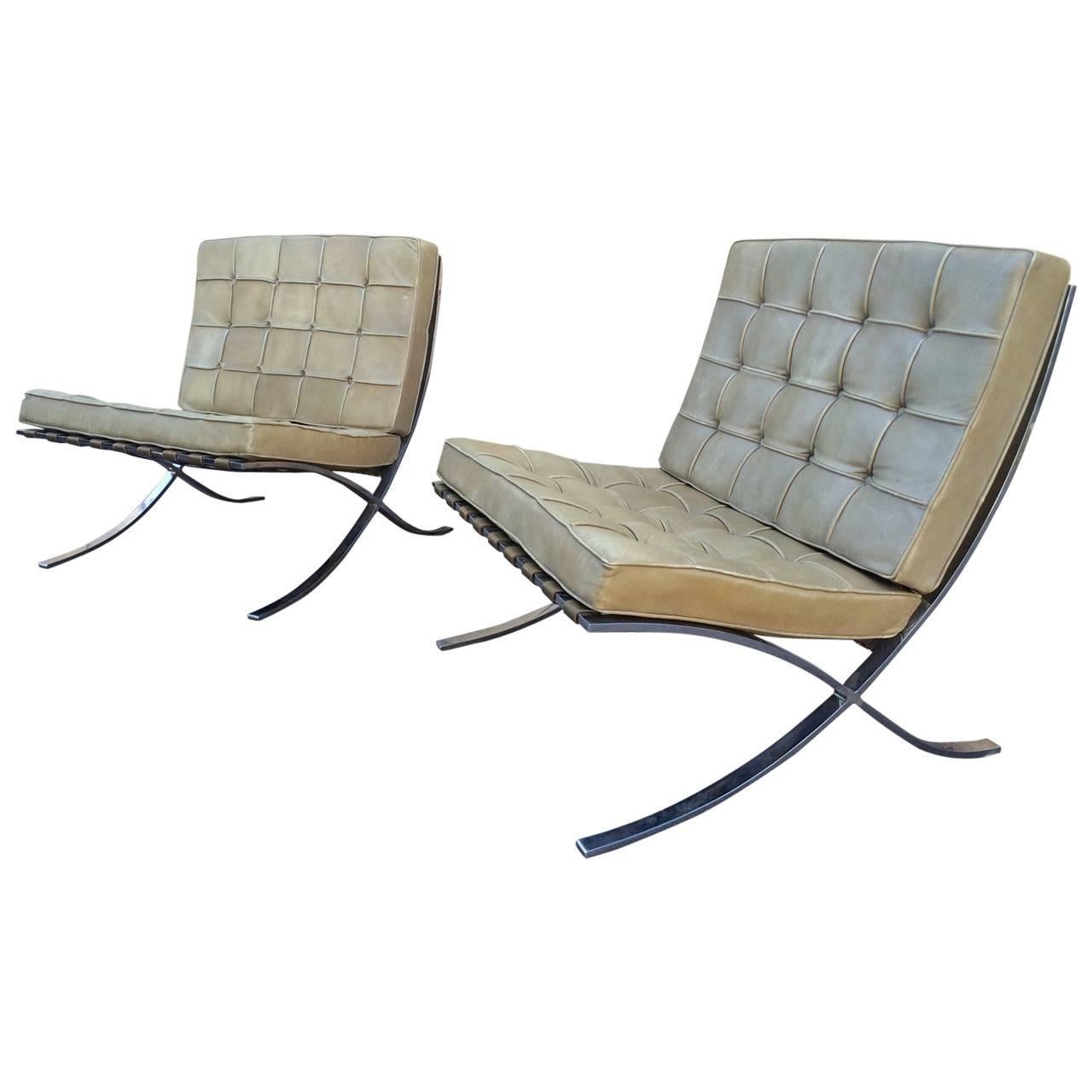 Pair of Mies van der Rohe "Barcelona" Chairs in Vintage Leather For Sale