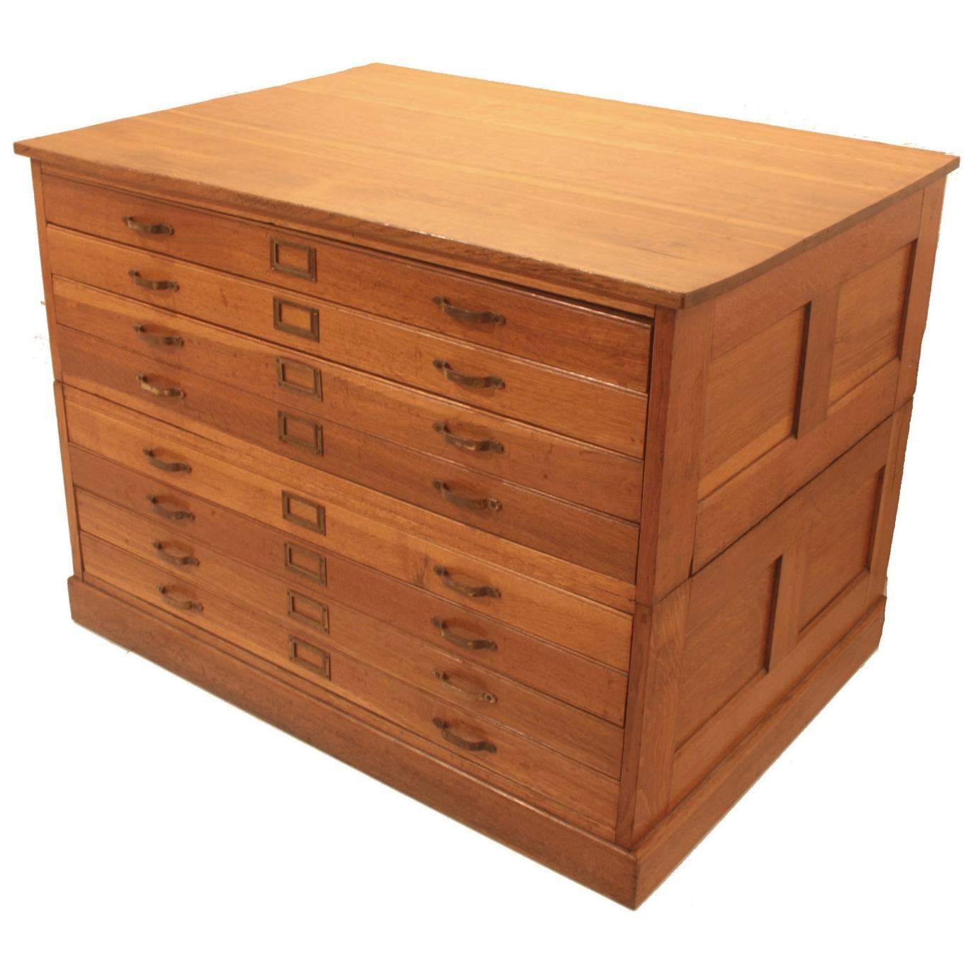 George VI Eight-Drawer Tiger Oak Map / Plans Chest