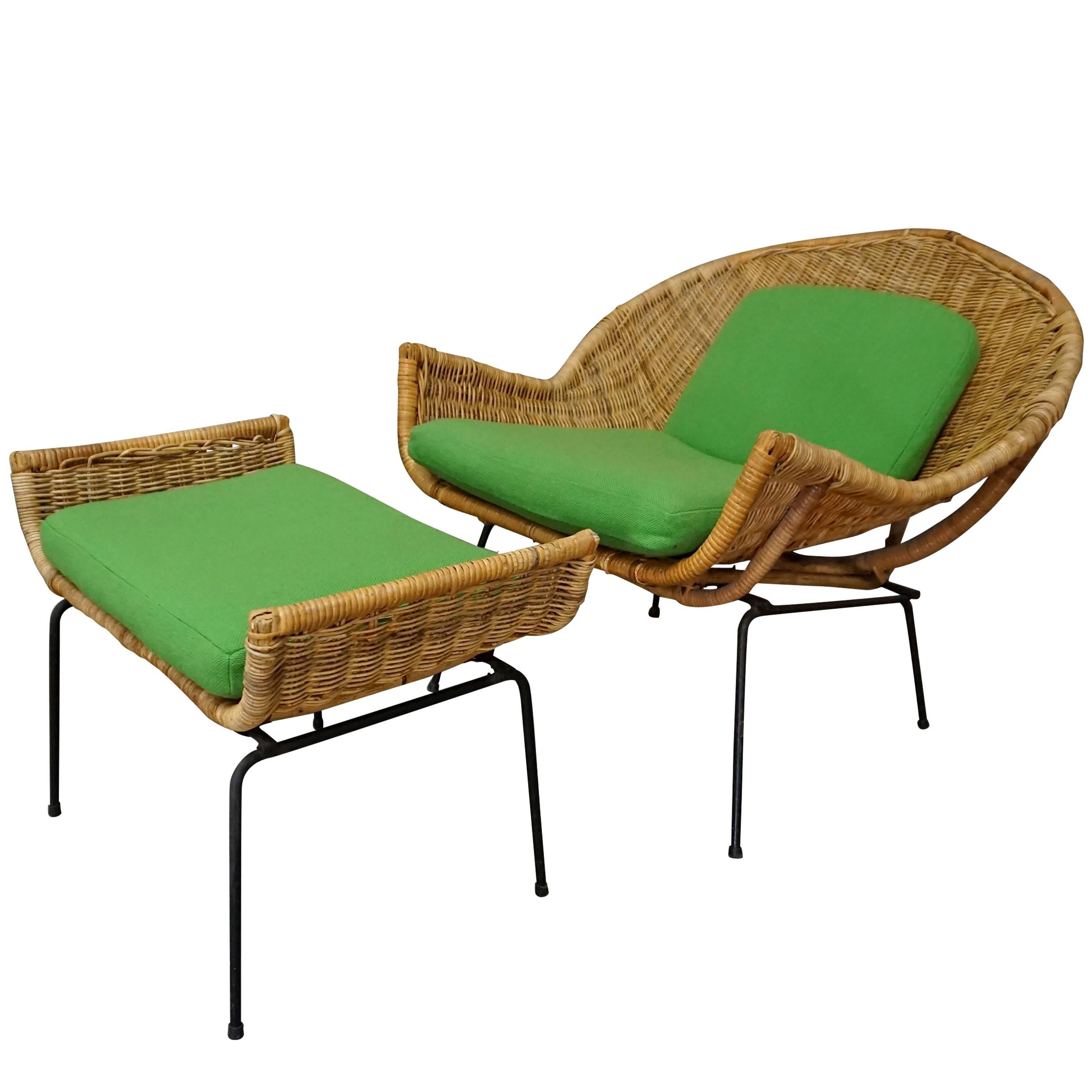 Rattan Lounge Chair and Ottoman by Danny Ho Fong for Tropi-Cal
