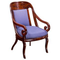 Large Classical Mahogany Gondola Armchair, Probably New York, circa 1820-1830